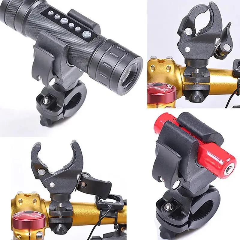 1PC Universal Bicycle Handlebar Flashlight Clip 90°/360° Rotating LED Torch Mount Clamp Holder for Bike Adjustable Grip Bracket