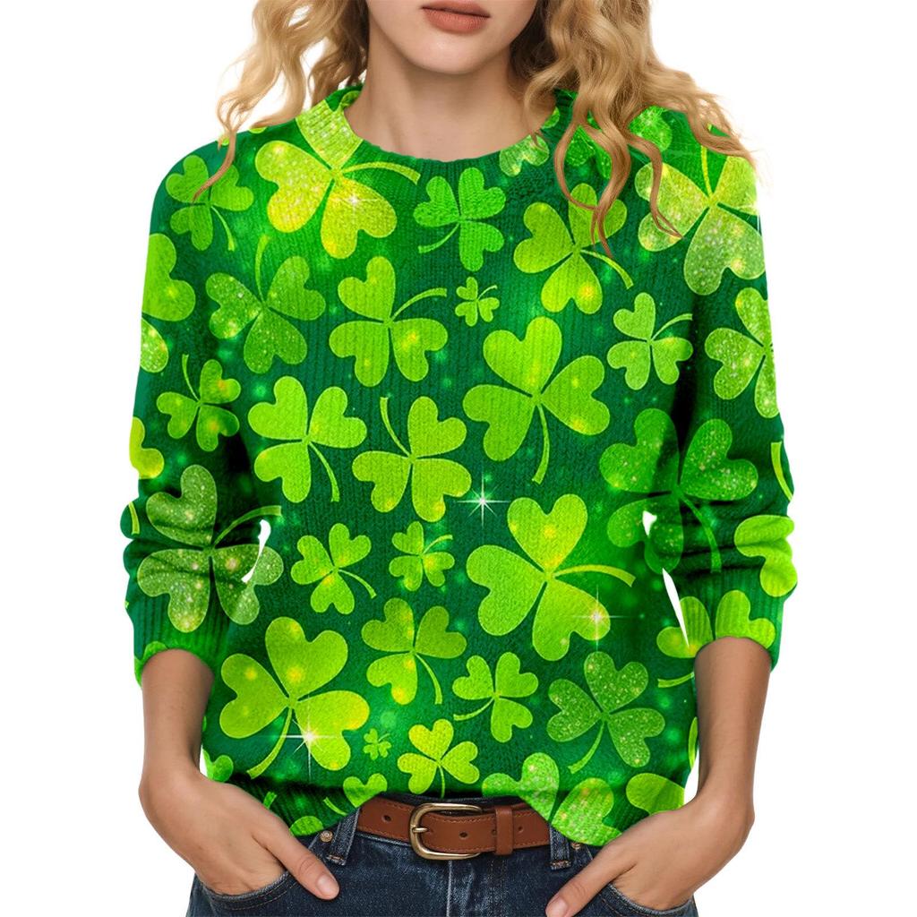 LXF-YT52 Saint Patrick's Day Fair Isle Pullover Sweater - Long Sleeve, Spring and Autumn Fashion.