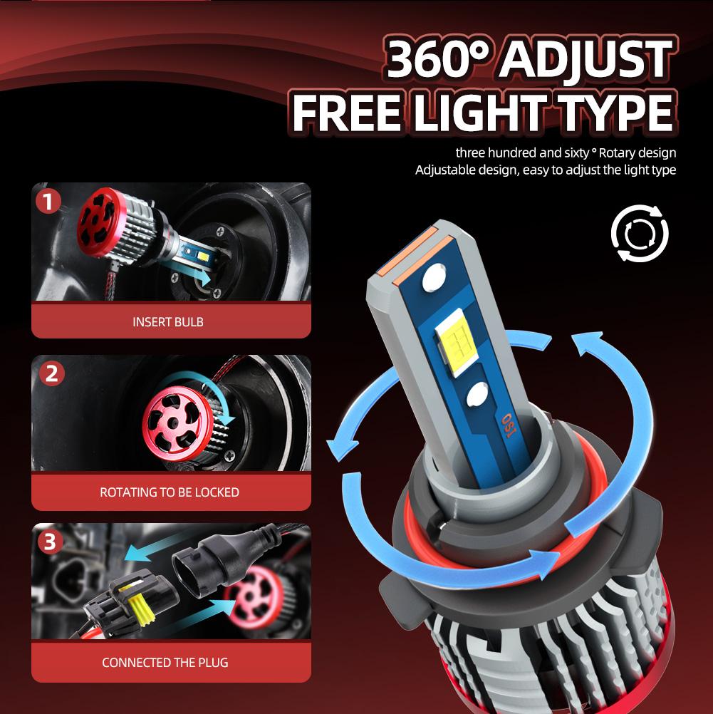 2PCS Super Brightness Car Lamps H13 Hi Lo Beam Headlight Perfect Beam Pattern 20000LM 110W CSP Chips LED Built-in Drive Bulbs