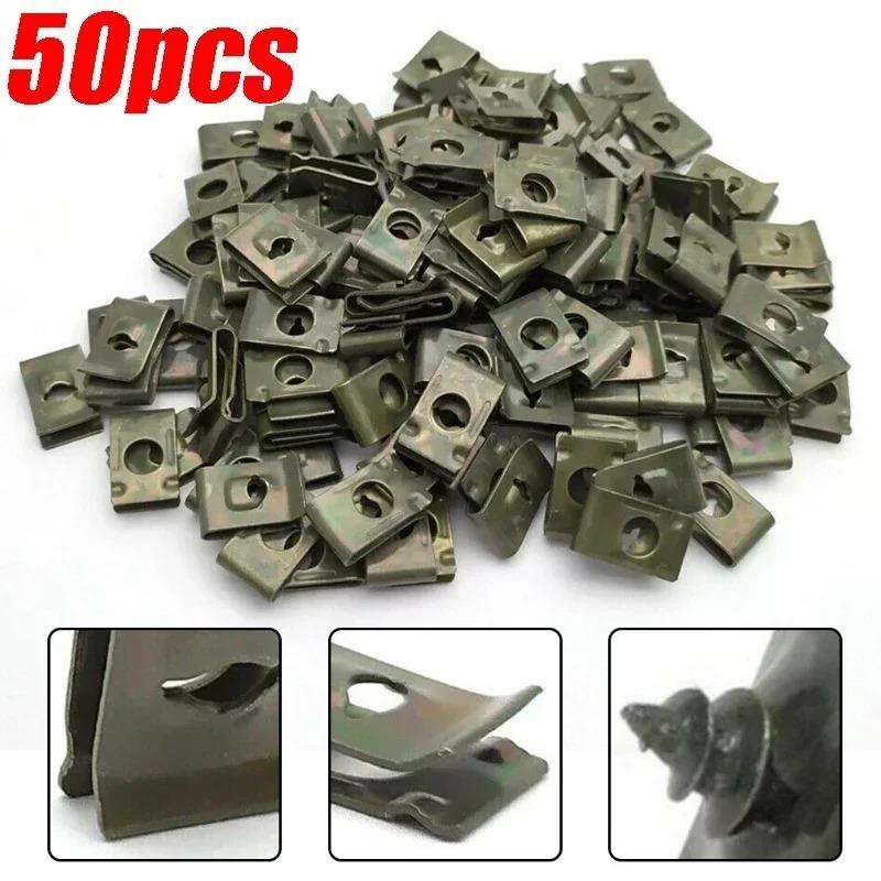 

50/100 шт. металлические винтовые крепежные зажимы для автомобилей, мотоциклов, U-образный зажим с винтовой защитой от ржавчины, винтовая пряжка, листовое железо 50 PCS