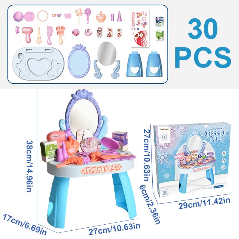 

Children s Playhouse Toy Girl Simulated Dressing Table, 30 piece and 46 piece sets, pink and blue, DIY table and stickers