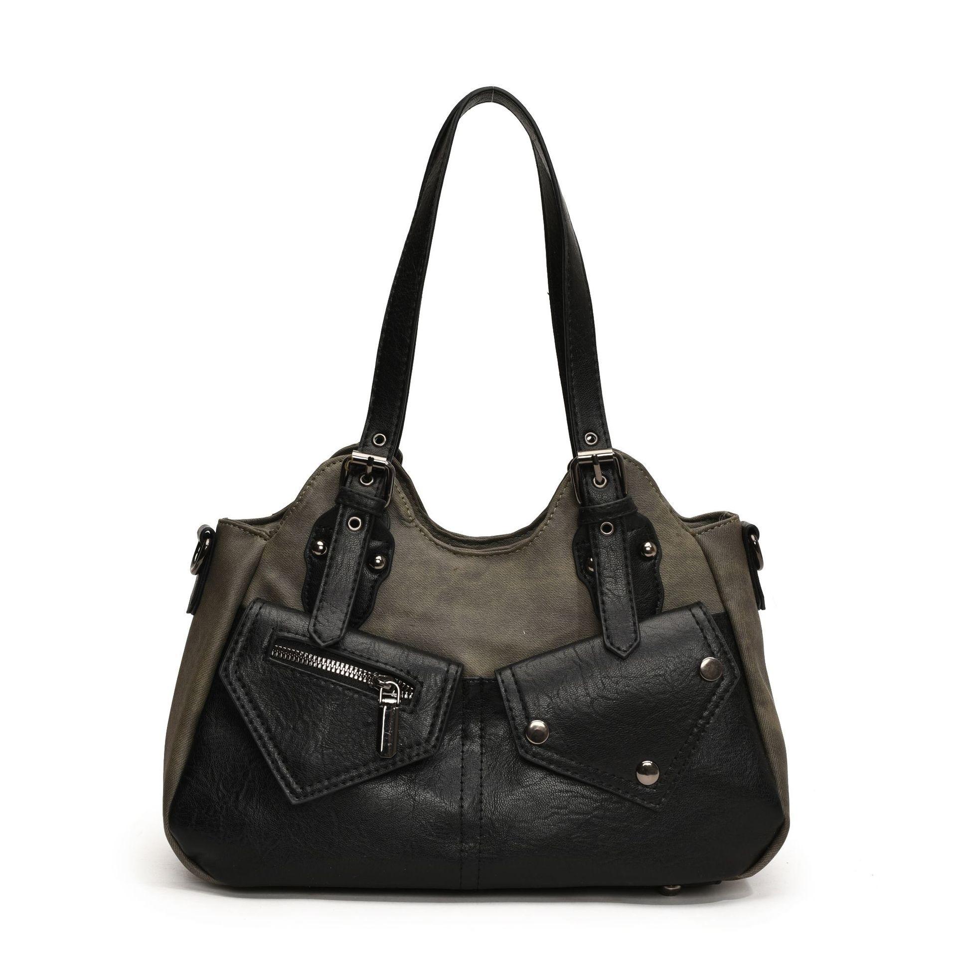 

Fashion color matching largecapacity bag women s seasonal new women s bag simple women s shoulder bag versatile tote bag темно-зеленого
