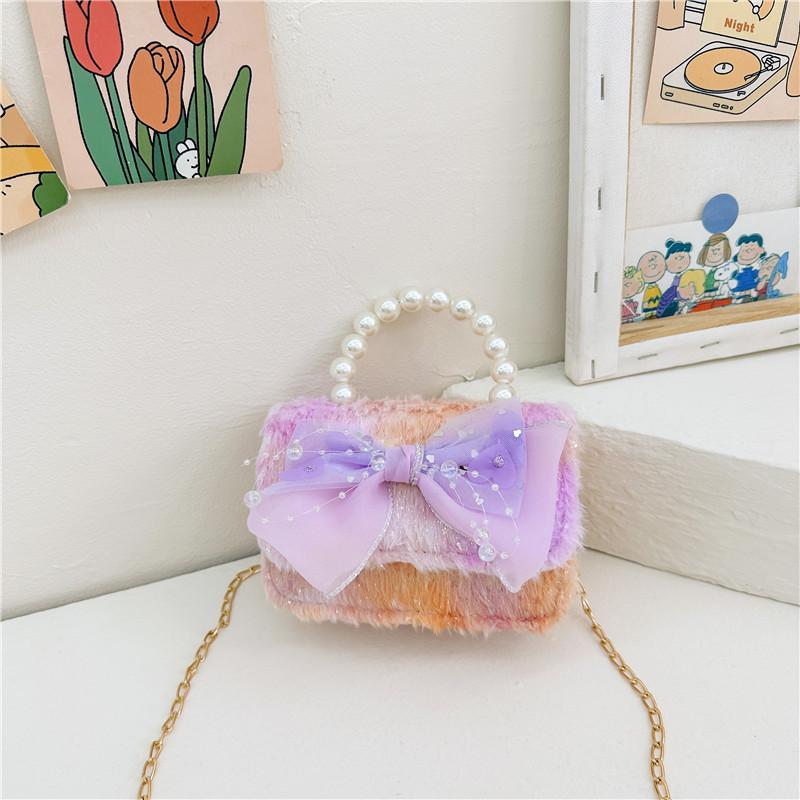 Cute Bow Doll Princess Decoration Children Plush Chain Shoulder Bag For Daily