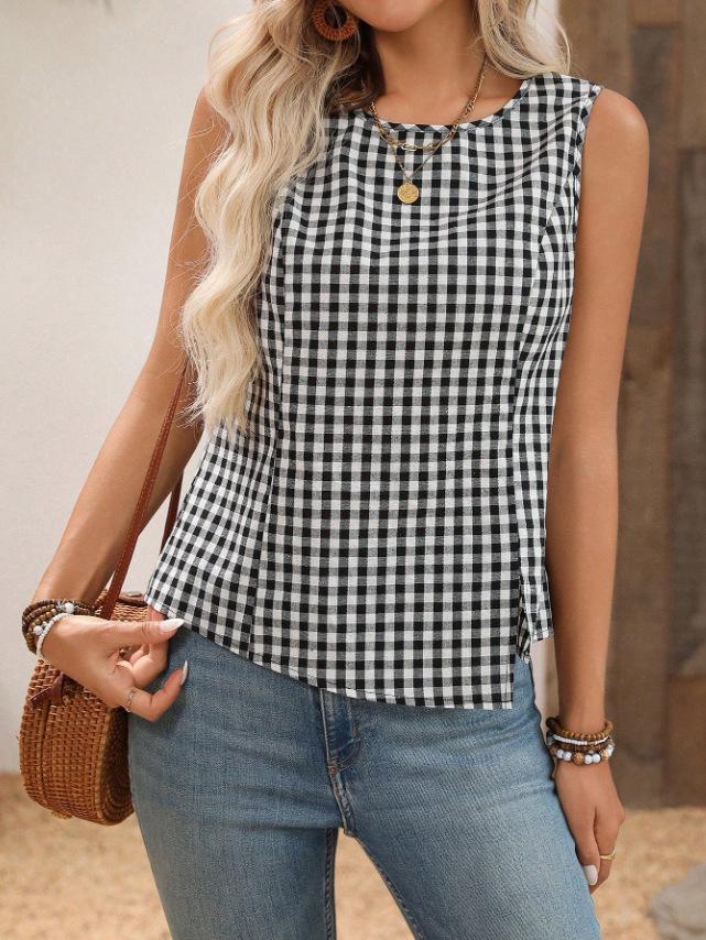 2026 Women s Summer Plaid Sleeveless Loose Vest - New Fashion Medium чёрный