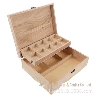 Coffret de rangement à double couche en bois de paulownia pour bijoux et aiguilles