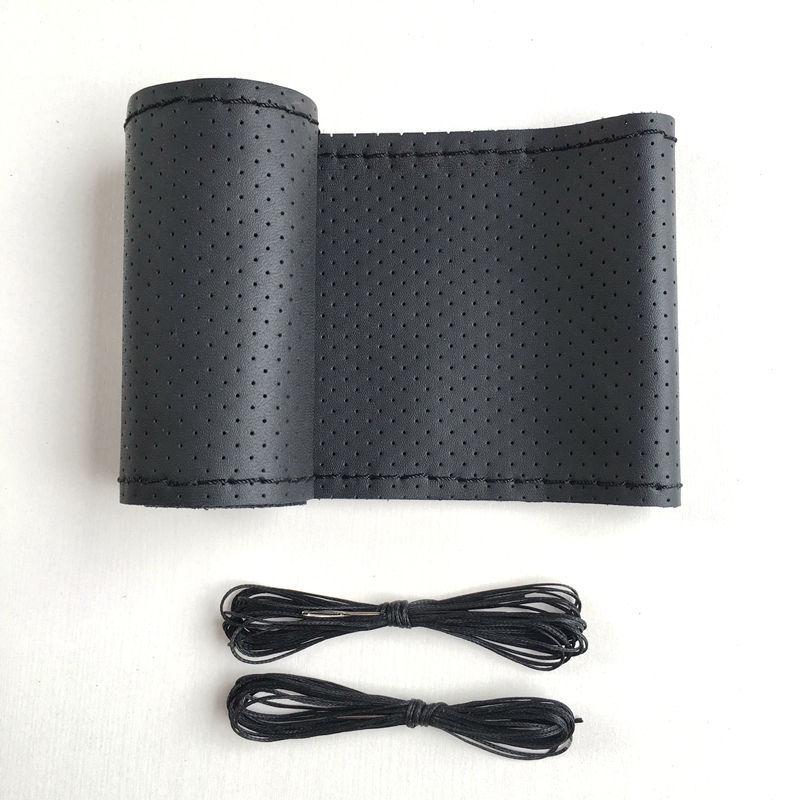 Leather Hand-Stitched Non-Slip Car Steering Wheel Cover - All-Season Microfiber Grip