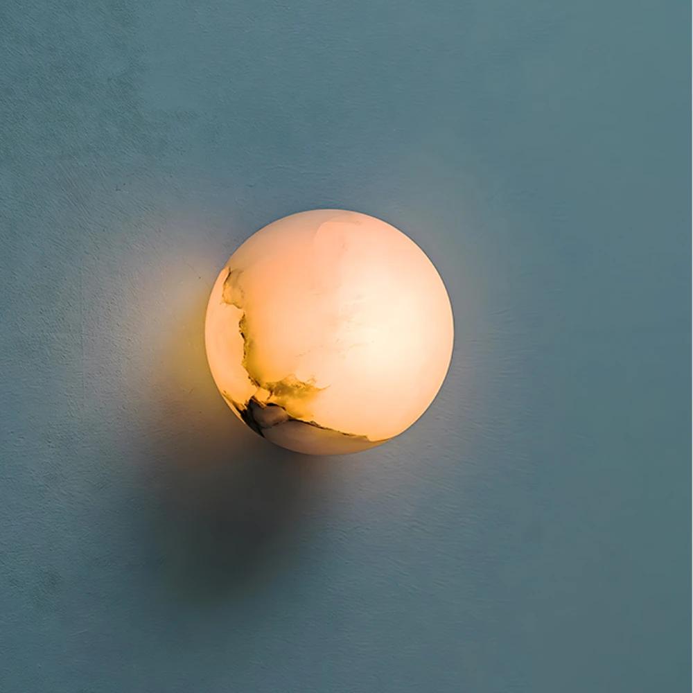 Natural Marble LED Wall Light Luxury Bedroom Light Circular Ball LED Pure Copper Wall Light Alabaster Lighting Indoor Decoration