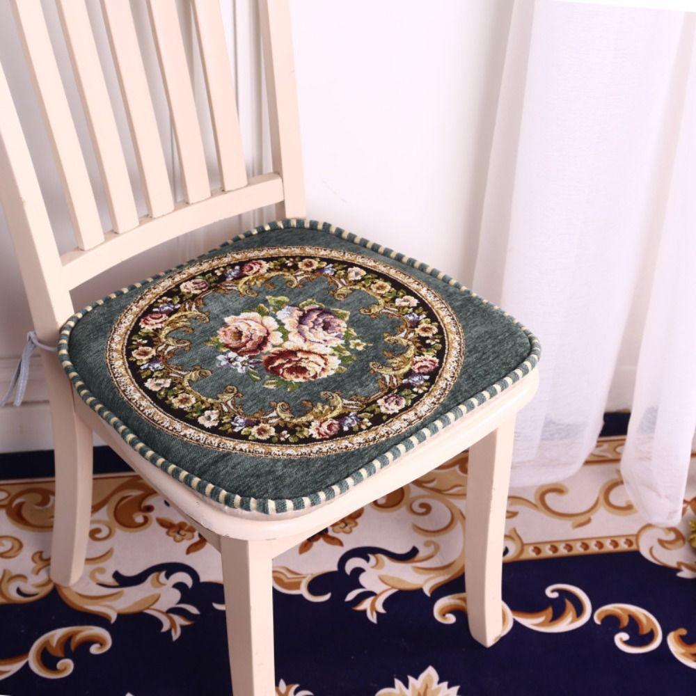 Floral Pattern Dining Chair Cushion Chenille Seat Mat Stylish Embroidered Chair Mat  Household