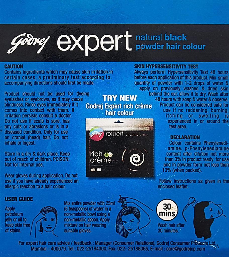 Godrej Natural Black Expert Powder Hair Color, 24 Gram