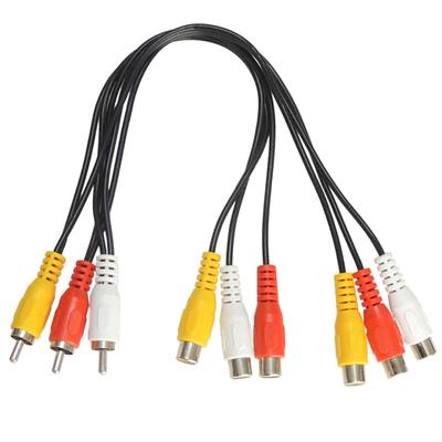KAUMO AV Splitter Male Female X2 2-Way Cable (RCA Red/White/Yellow 3-pin) - (RCA Red/White/Yellow 6-pin)