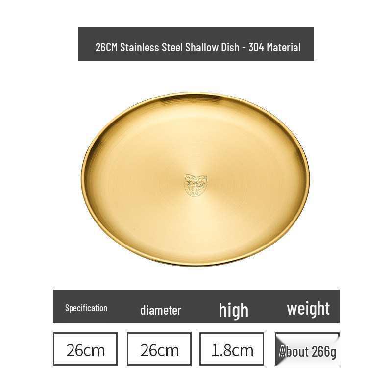 Gold Round 304 Stainless Steel Korean BBQ and Cake Tray
