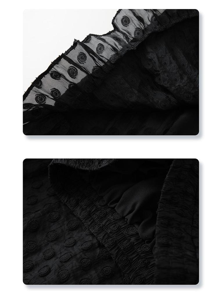 Damen Weißer Jacquard Pünktchen Rüschen Midi Rock - Sommer 2025 A-Linien Schirmdesign