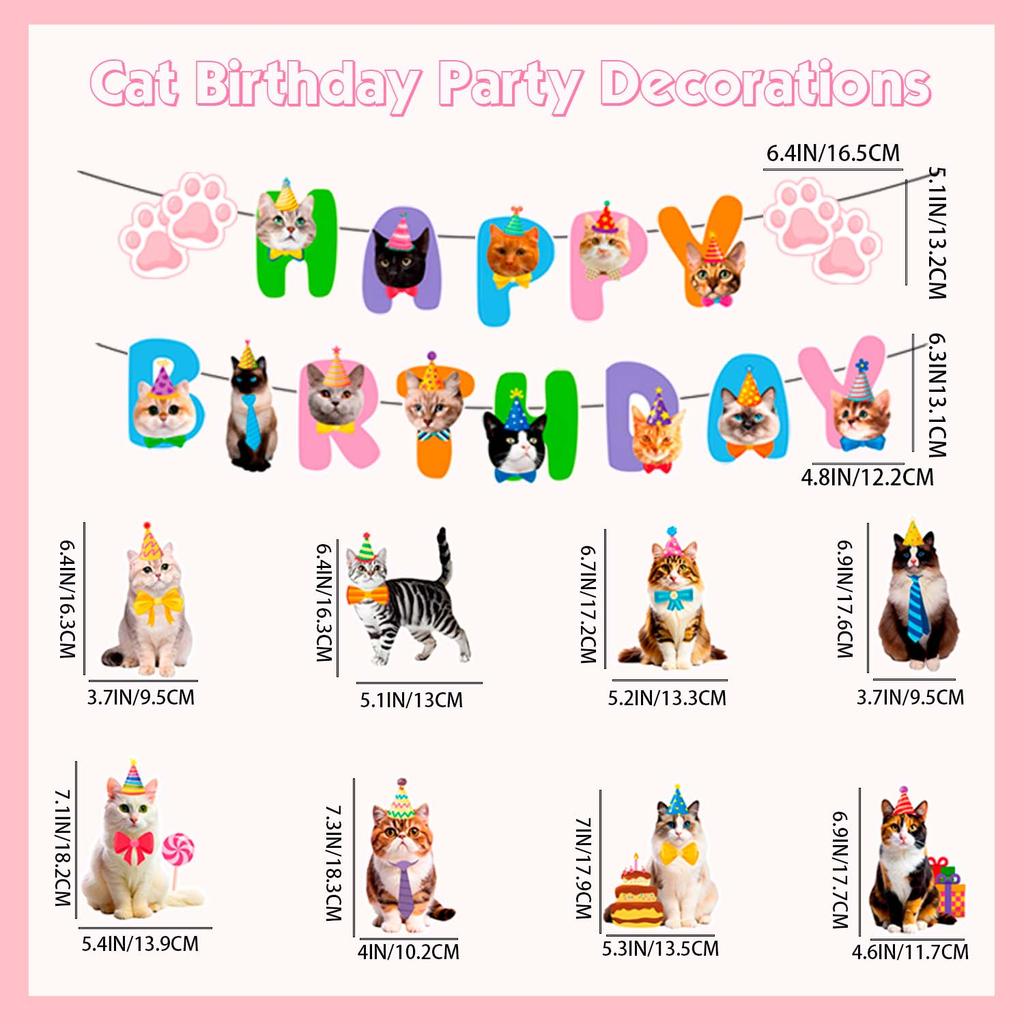 Cat Party Decoration Banner Swirl, 9 Pieces Cat Hanging Swirl Decorations, Cat Birthday Banner Cat Party Hanging Swirl