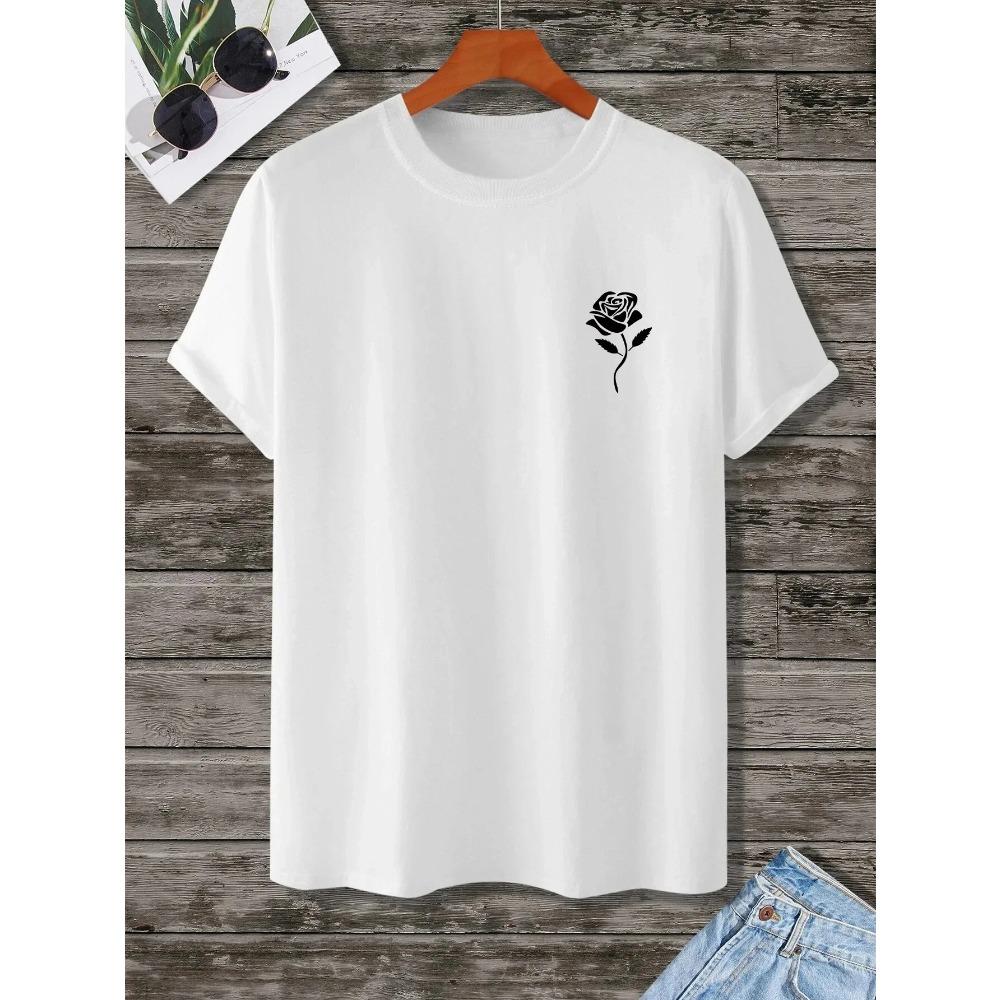 New Cartoon Rose Print Short Sleeved T-shirt Oversized Men T-Shirt Harajuku Style Couple Loose Streetwear Women Tops Y2k Clothes