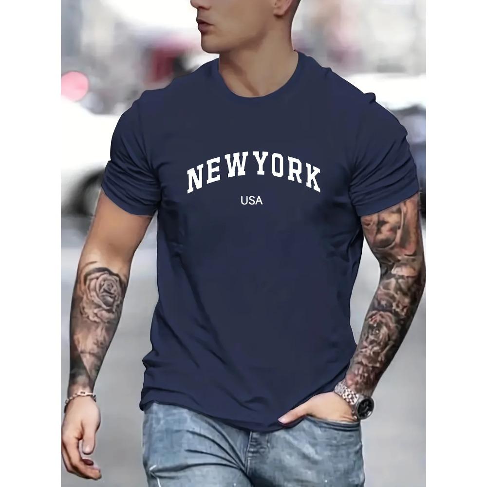 Men's Summer Fashionable Casual Loose Plus Size New York Usa Printed Slim Fit Sports Round Neck Short Sleeved T-shirt