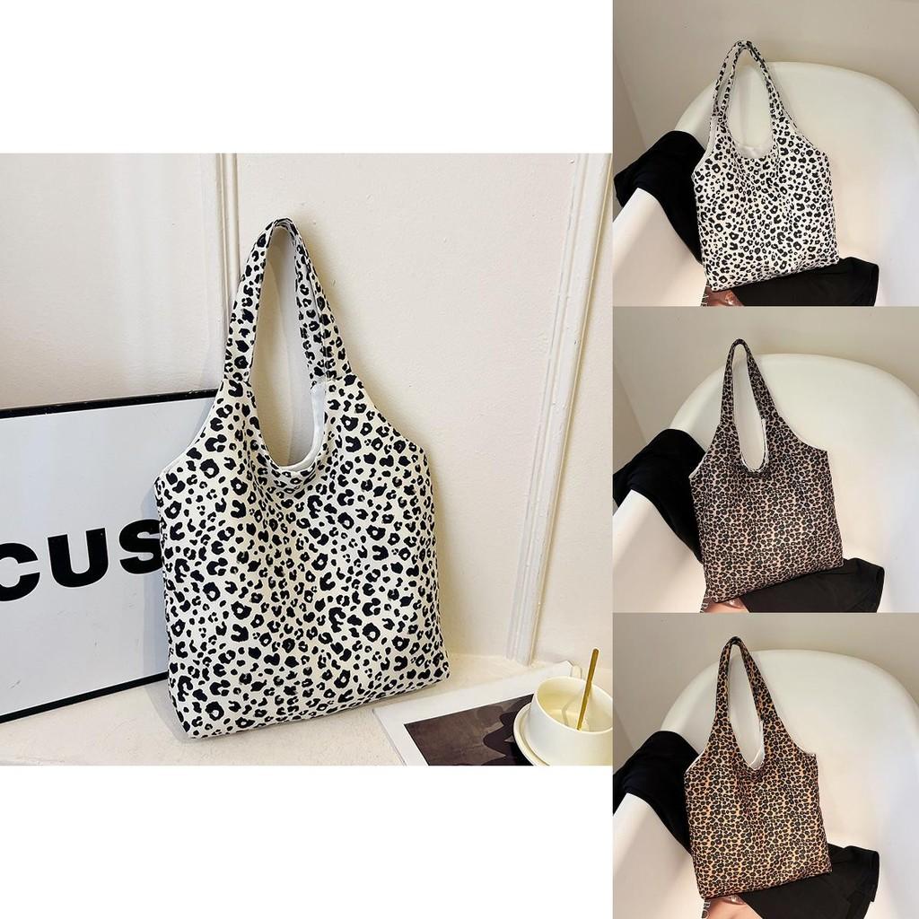 Fashionable Leopard Patterned Canvas Tote Bag For School Commute With Comfortable Single Shoulder Strap