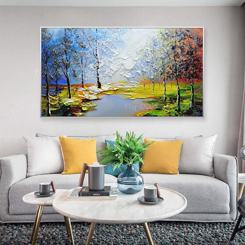 

100% ручная роспись нож уличный лес толстые тяжелые красочные пейзажи художественная картина маслом для украшения дома и офиса подарок без рамки 50*100cm