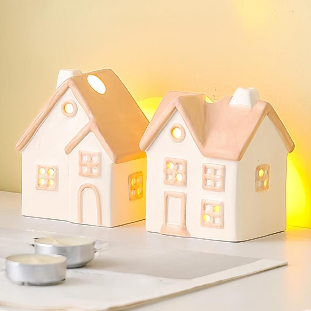 Tealight Holder Hollowed House Tealight Candle Holder Romantic European Statue Ceramic Design For Home Bathroom Farmhouse