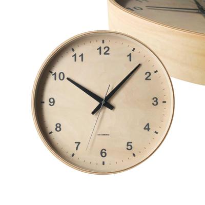 KATOMOKU Plywood Clock, China Dial, km-34L, Wall Clock with Continuous Second Hand, 30.4cm Diameter (quartz Clock)