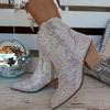 Western Cowboy Boots Fashion Women Ankle Boots Glitter Bling Shiny Trend High Heels High Quality Shoes 2026