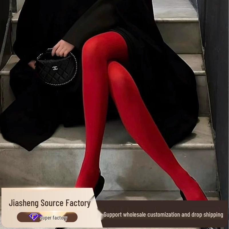 

Women s Retro Velvet Red Pantyhose: Slimming Autumn/Winter Tights for Versatile Wear