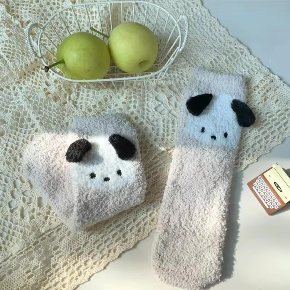 Cartoon Socks for Women Cute 3d Dog Ear Pattern Female Warm Funny Socks Animal Coral Fleece Cotton Floor Mop Autumn Winter Socks