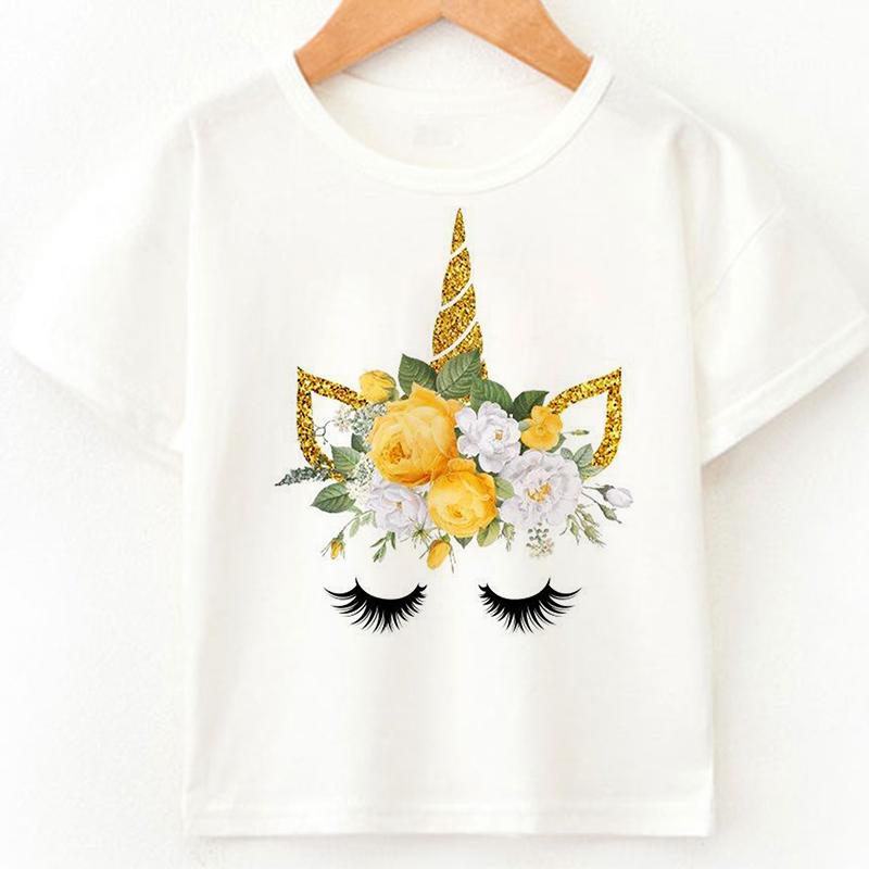 

Cute Summer 2023 T Shirt Children Fashion Sunglasses Harajuku Unicorn Print T-Shirts Summer Boy And Gir Tops Tees 150