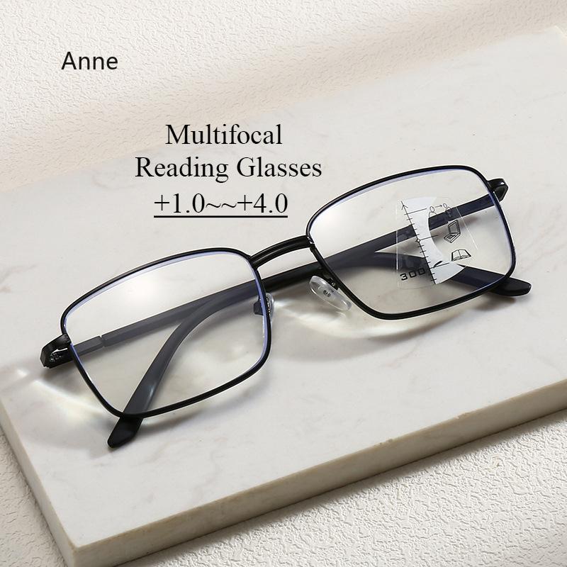 Progressive Multifocal Reading Glasses Men Women Anti Blue Light Glasses Vintage Computer Glasses Square Presbyopic