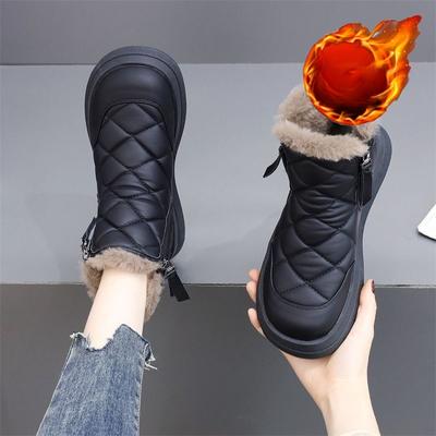 Damenpelz eine dicke Sohle erhöhend Winter leichte gepolsterte warme Schneestiefel rutschfest tragbar lässige Sneaker Baumwollstiefel