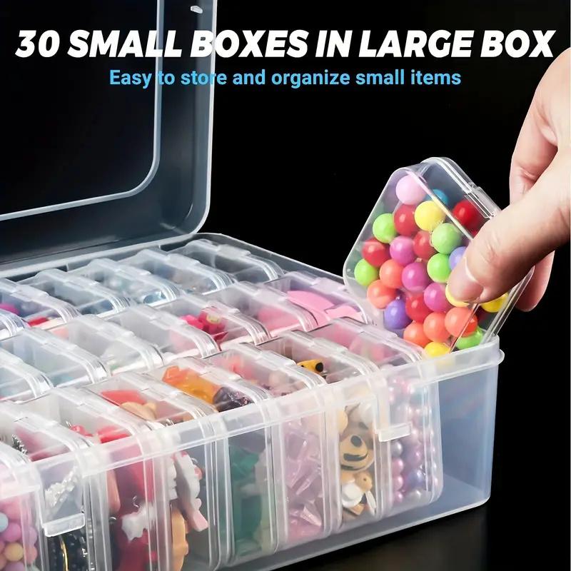 Large Capacity Jewelry Box with 30 Compartments Clear Plastic Storage Box with Small Containers Organizing Pearls Small Items
