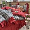 Korean Bedding Set Luxury Quilt Cover Pillowcase Flat Bed Sheet Skirt Fitted Sheet Girl Princess Ruffle Home Textile Christmas