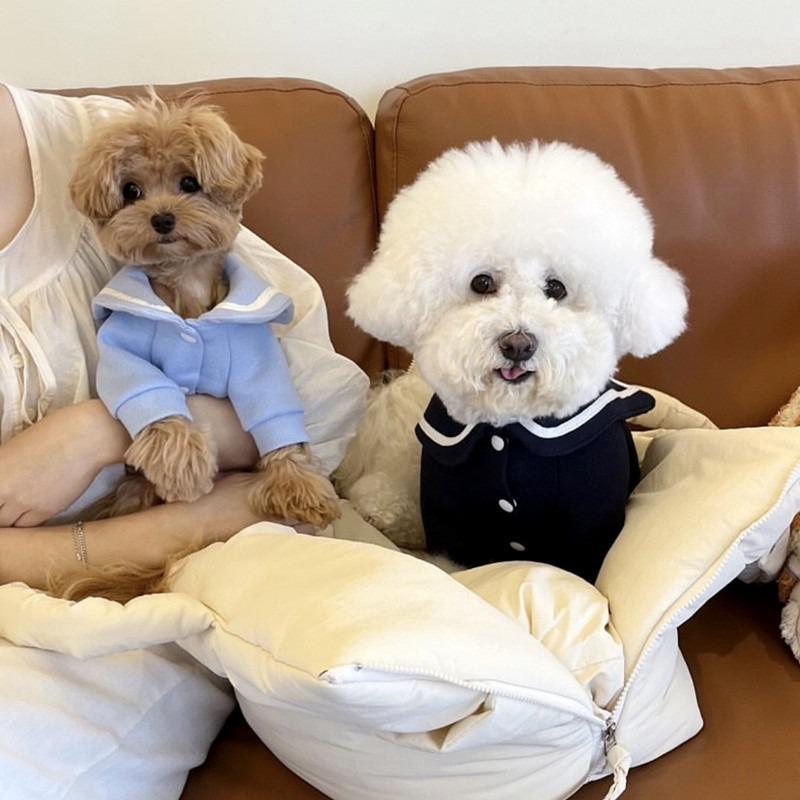 Soft Teddy Vest Autumn Pet Clothes Small Dog Cat Warm Bottoming Shirt Poodle Sailor Collar Pullover Dog Stuff