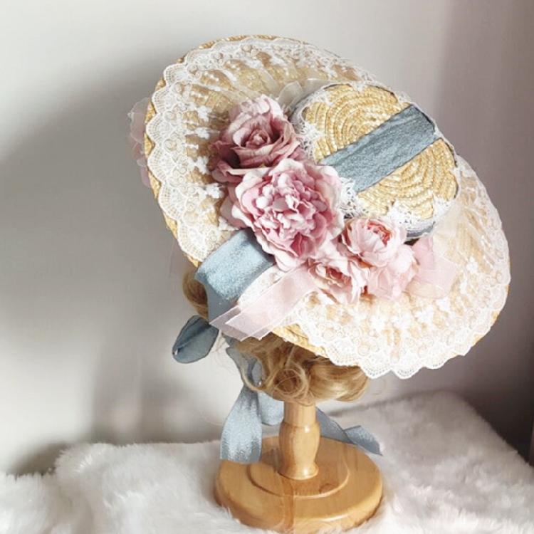 Lolita Headdress Elegant Tea Party Straw Hat Sweet Flower for Sun Hats for Women