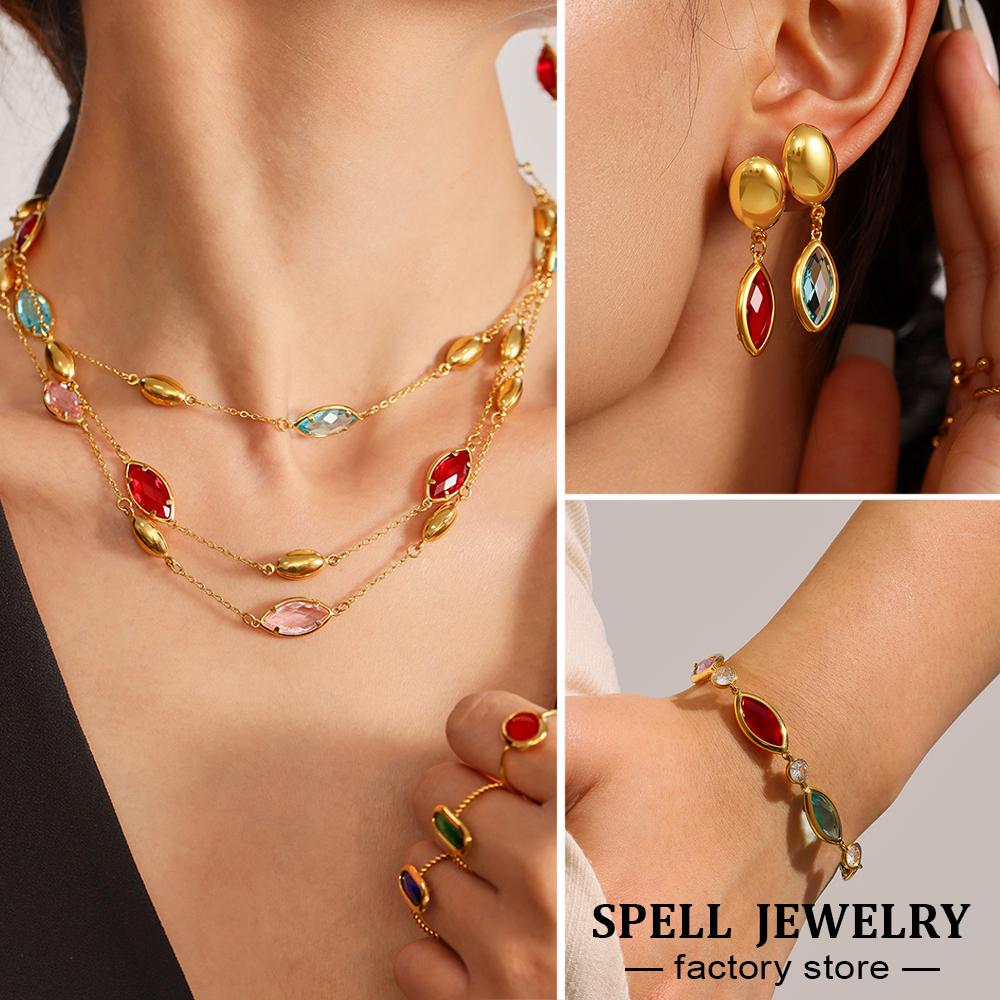 6 barev fazetované české skleněné náhrdelníky náramky visací náušnice na řetízku z nerezové oceli náramek náušnice pro ženy