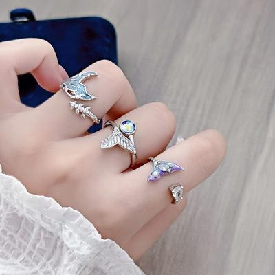 Fashion Style Temperament, Colorful Fishtail Enamel Open Ring, Personalized Women'S Niche Light Luxury Stacked Ring
