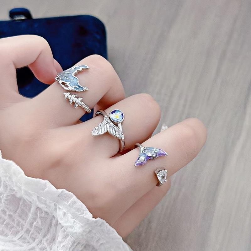 Fashion Style Temperament, Colorful Fishtail Enamel Open Ring, Personalized Women'S Niche Light Luxury Stacked Ring