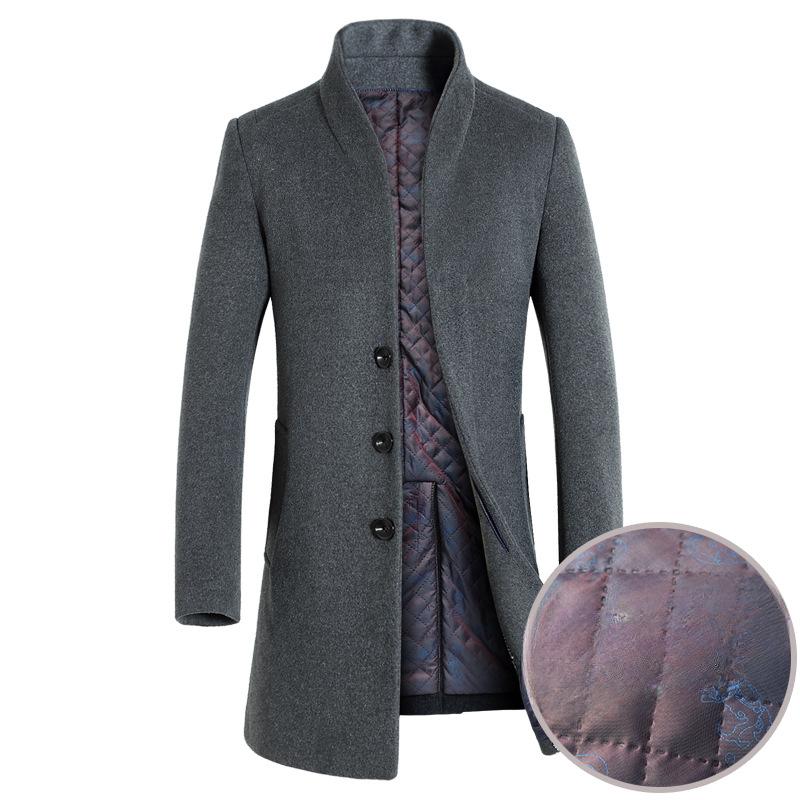 Autumn and Winter Men's Woolen Coat Fashion Monk Collar Woolen Trench Coat Men's Cotton Thickened Woolen Coat