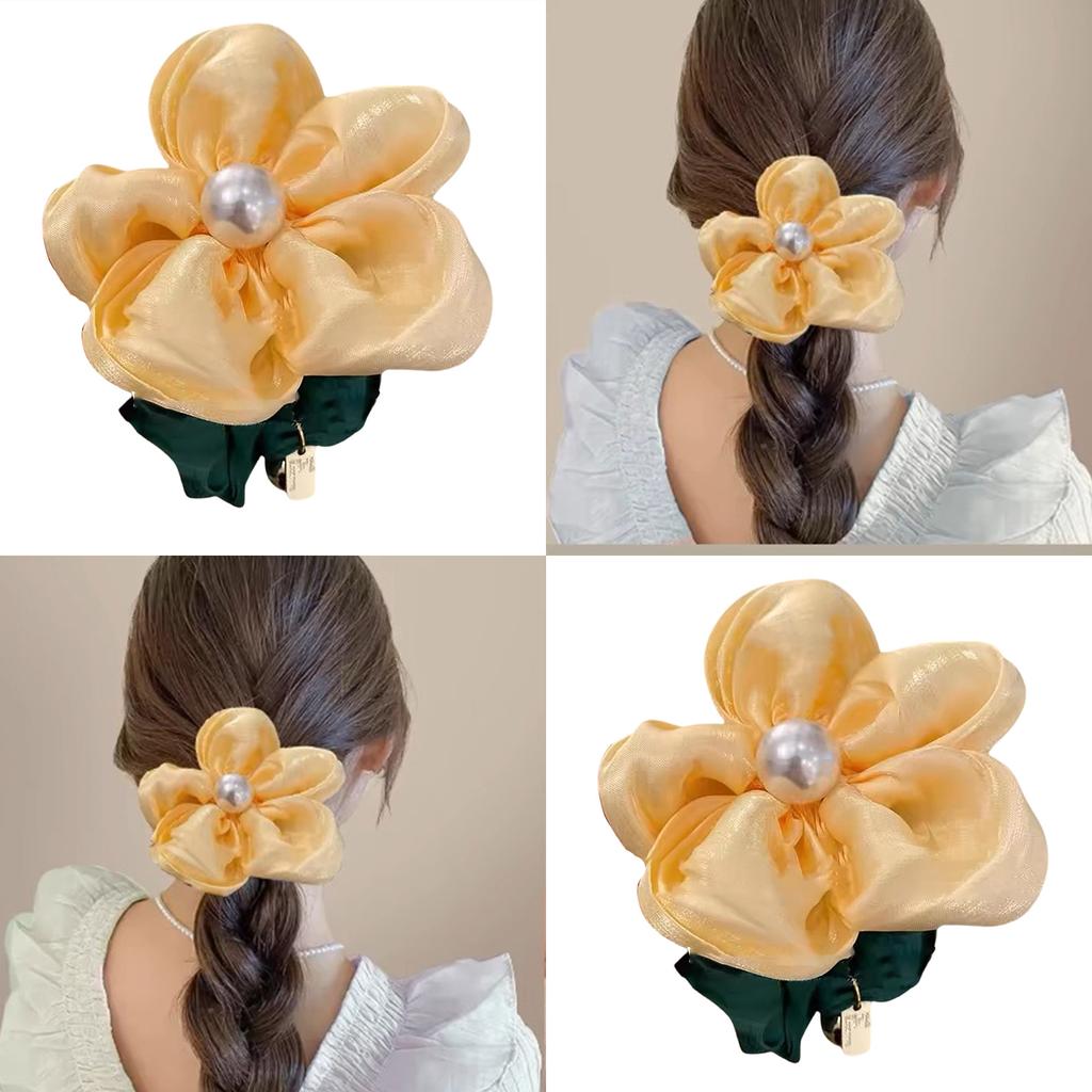 Stylish Women's Flower Hair Elastic Flower Scrunchies Large Floral Pearls Hair Rope Adds A Touch Of Fashion To Your Look