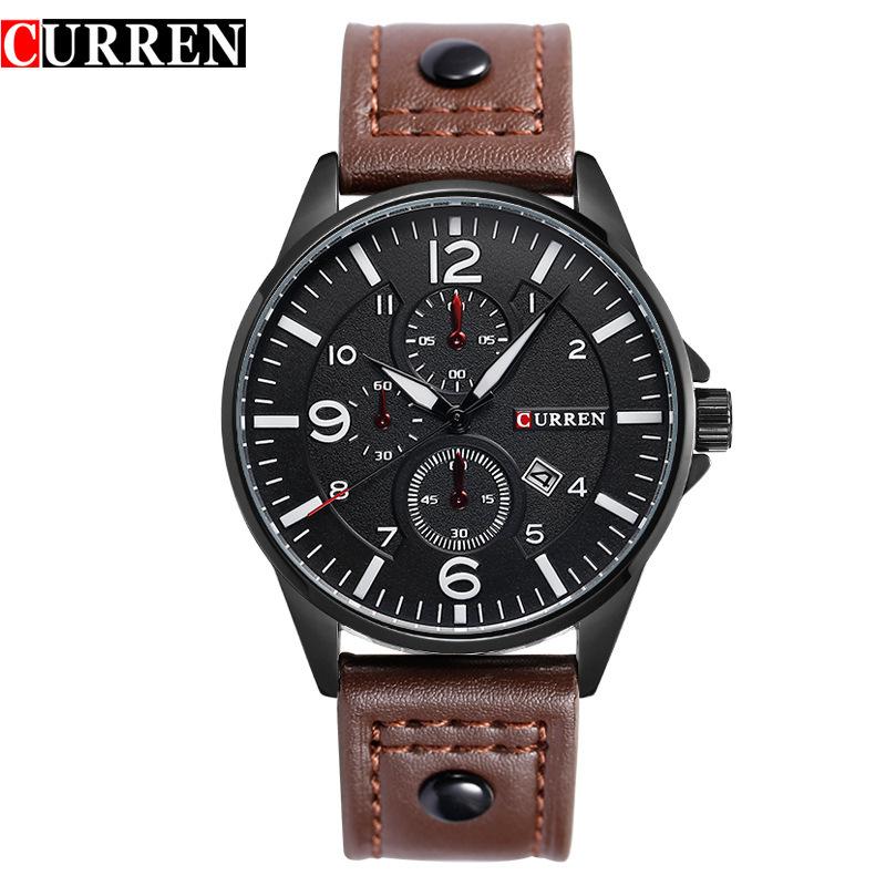 CURREN New Top Men's Watches Quartz Movement Genuine Leather Strap Men's Casual Watches