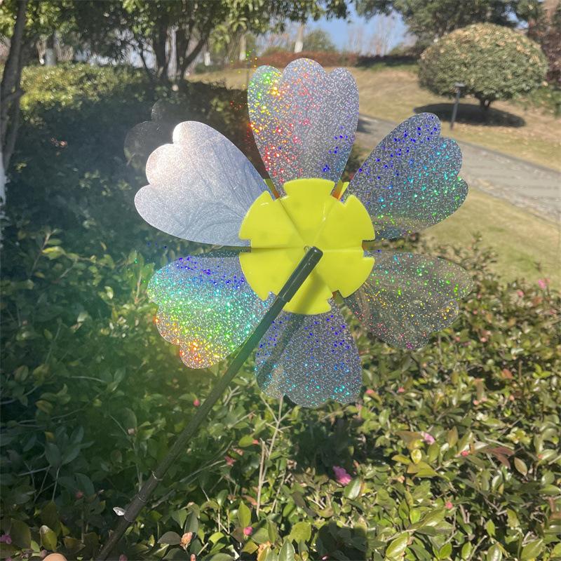 1Pcs Outdoor Kid Toy Sequin Flower Shaped Laser Handheld Windmill Home Garden Decoration Wind Spinner Whirligig Yard Decor