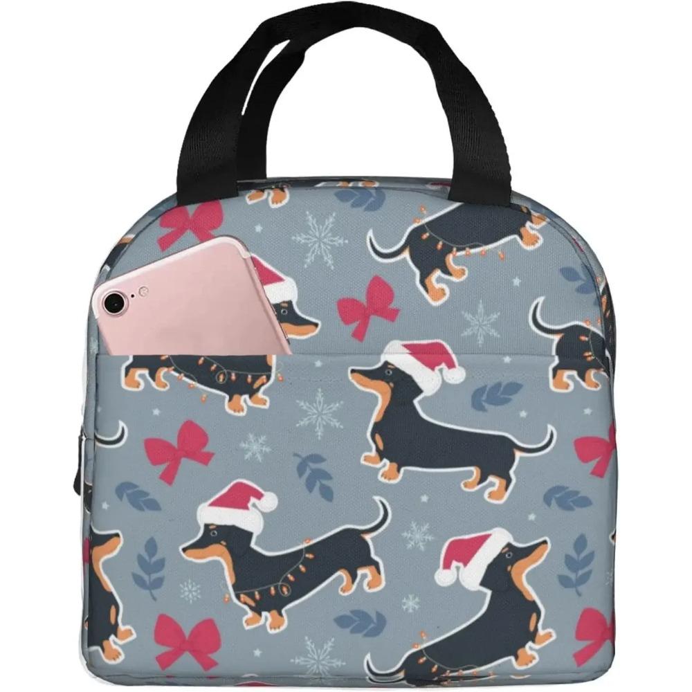 Xmas Cute Dachshund Dog Lover Animal Lunch Bag Small for Men Women Kids Outdoor Picnic Work School Lunch Box Bag Insulated Gift