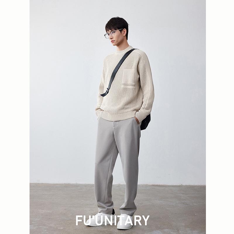 

FU UNITARY 2025 A/W Soft Pure Color Thickened Round Neck Pullover Sweater L/125-135 lbs білий/вершковий