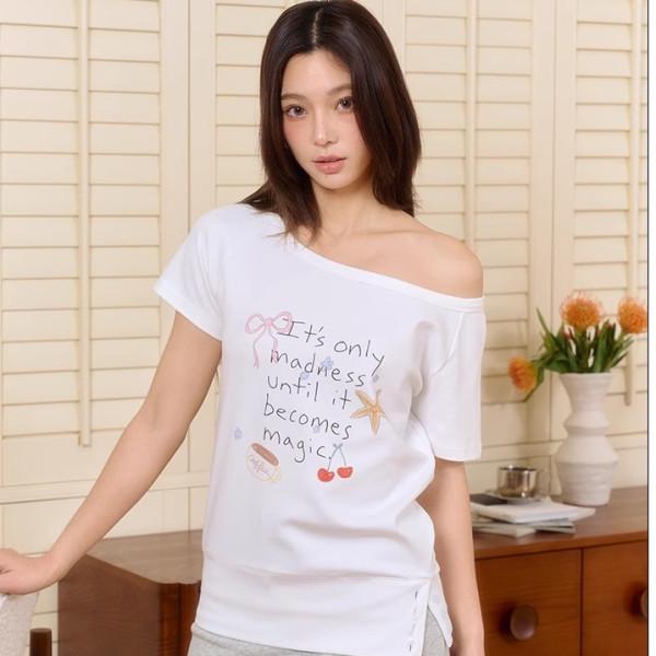 

Women s Summer 2025 Slim Fit Graffiti One-Shoulder T-Shirt S (Premium)