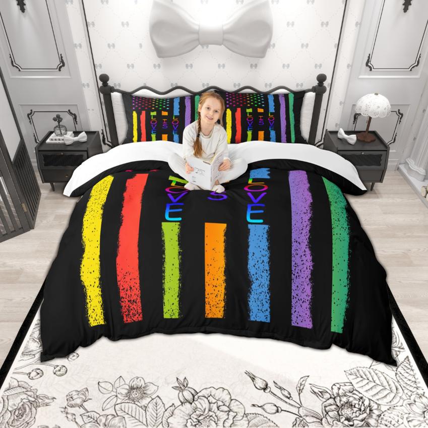 Homewish Colorful Rainbow Duvet Cover Set American Flag Print Bedding Set Love Theme Bed Set Room Decor