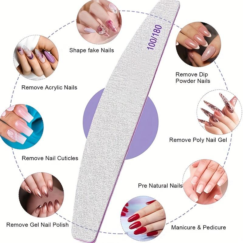 10Pcs Double Sided Nail Files For Manicure 100/180 Thick Sandpaper Curved Buffer Block Washable Manicure Tools Set