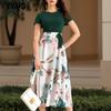 Women's Fashion Summer Spring Flower Pattern Print Short Sleeve O-Neck High Waist Casual Dresses