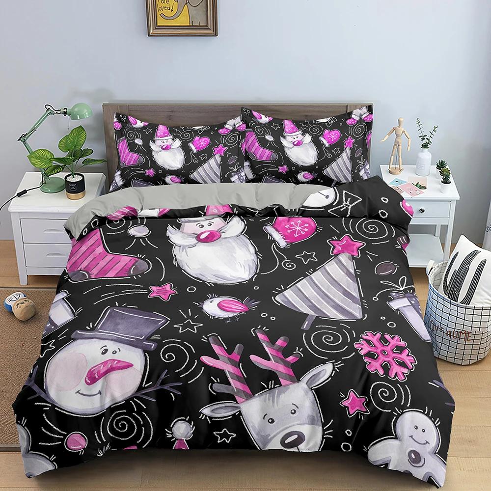 Frohe Weihnachten Bettwäsche-Set Weihnachtsmann-Druck Bettbezug Kissenbezug Weihnachten Bettdeko King-Size Weihnachtsgeschenk für Frauen Männer Kinder
