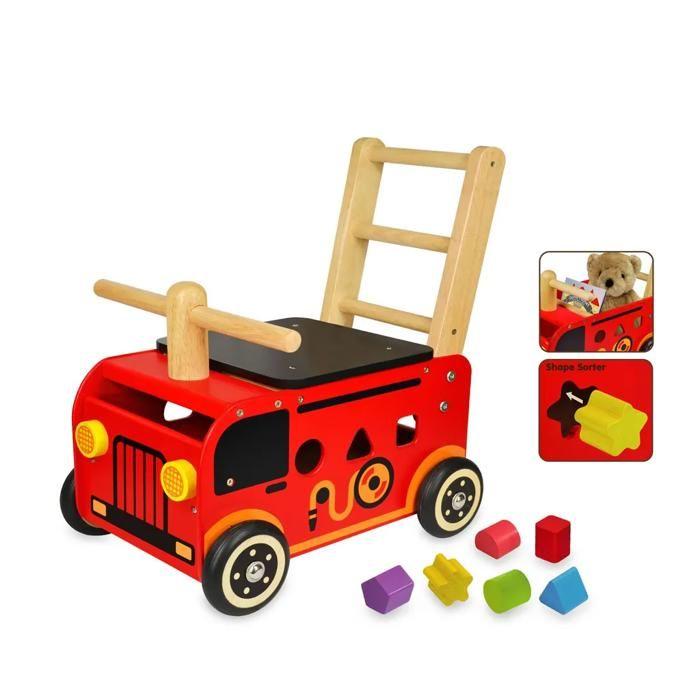 Spielwagen – Holz – Multifunktional – Abnehmbarer Sitz – Formenspiel – 6 Blöcke im Lieferumfang enthalten
