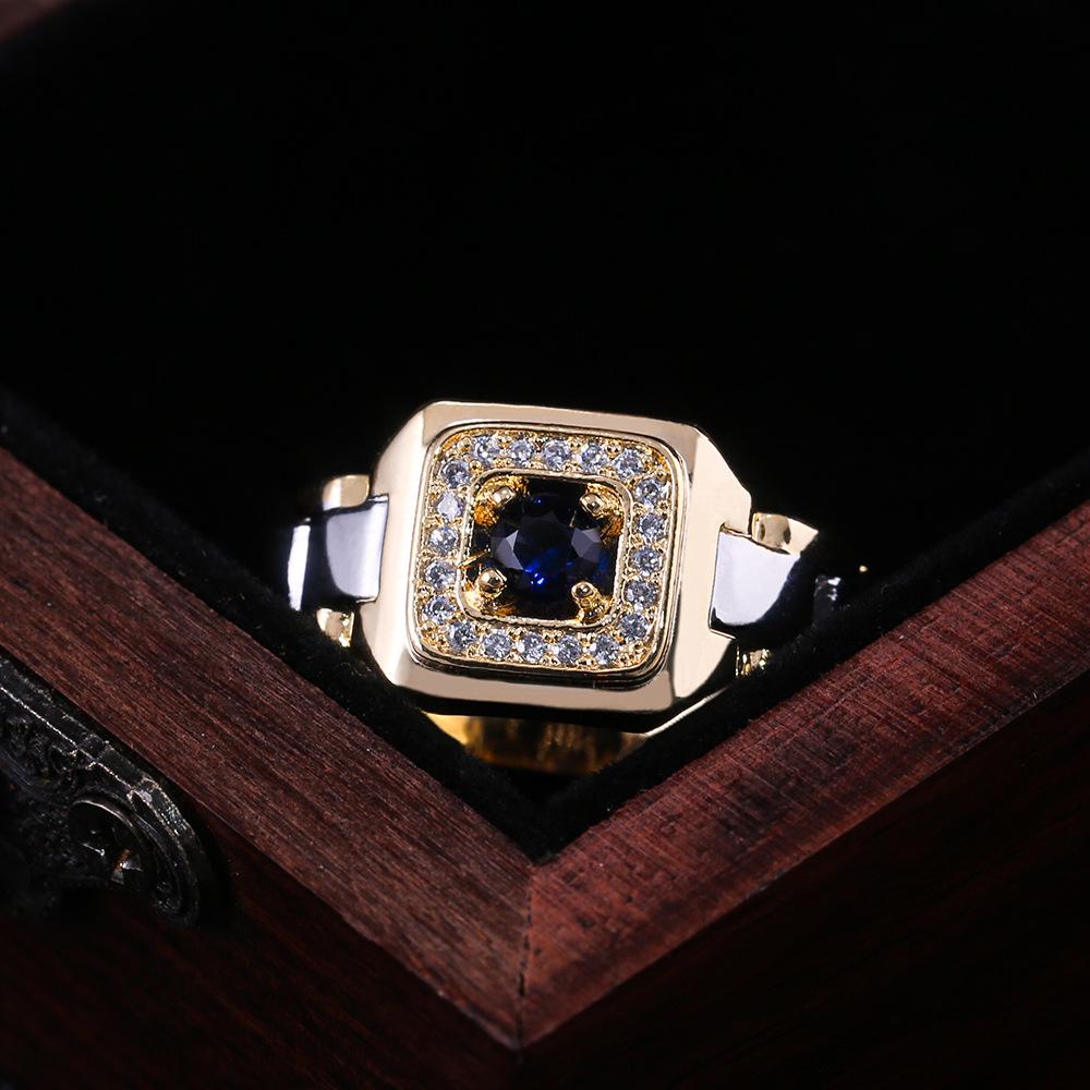 Inlaid Blue Gemstone Ring - European & American Luxury Men's Engagement Wedding Jewelry