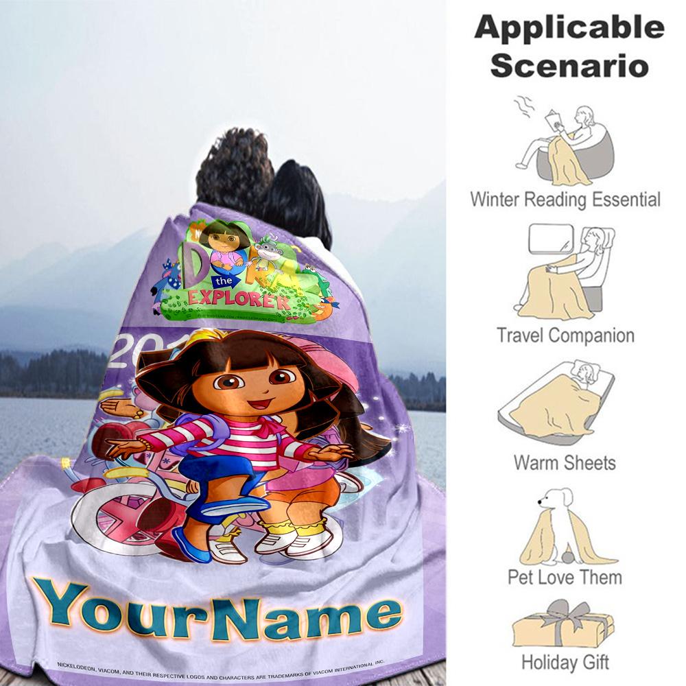 Dora Explorer Personalized Text Blanket Gift Personalized Blanket Ultra-Soft for Livingroom Couch Nap Office Chair for All Occasions